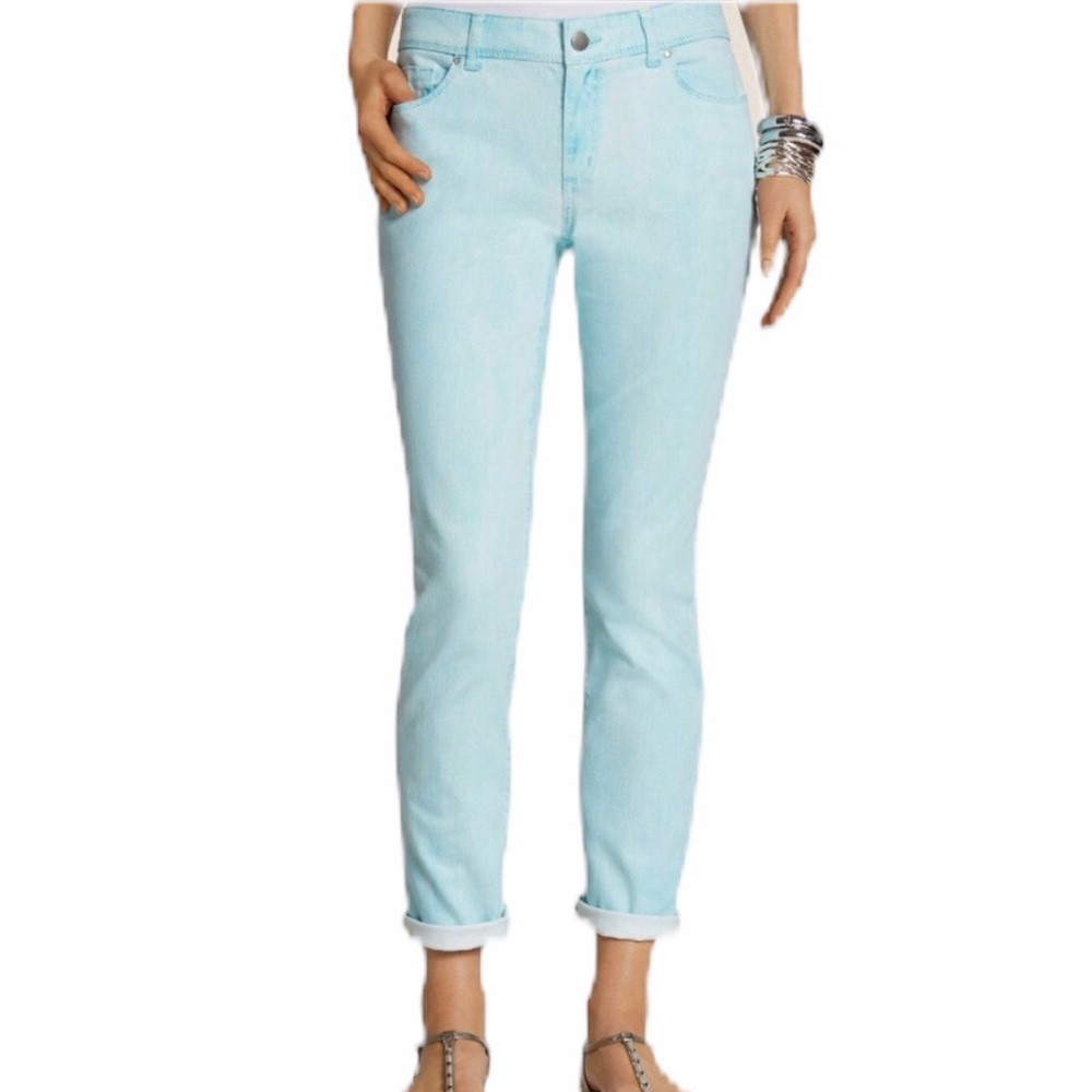 Chico's Cropped Pants Aqua Blue Capri Mid Rise
